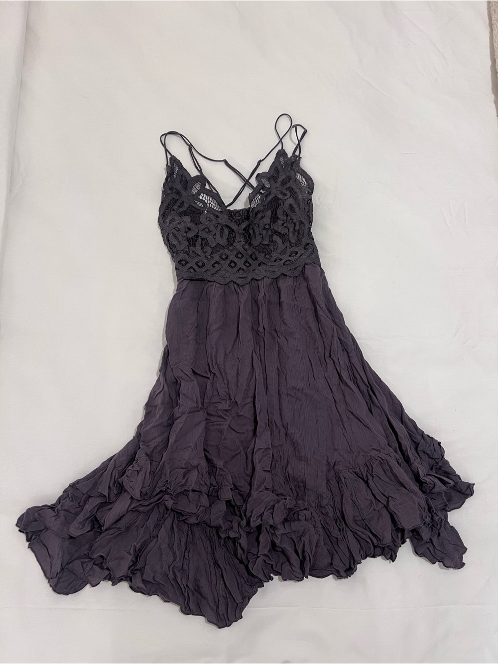 Free People Lace Bodice Spaghetti Strap Mini Dress in Plum